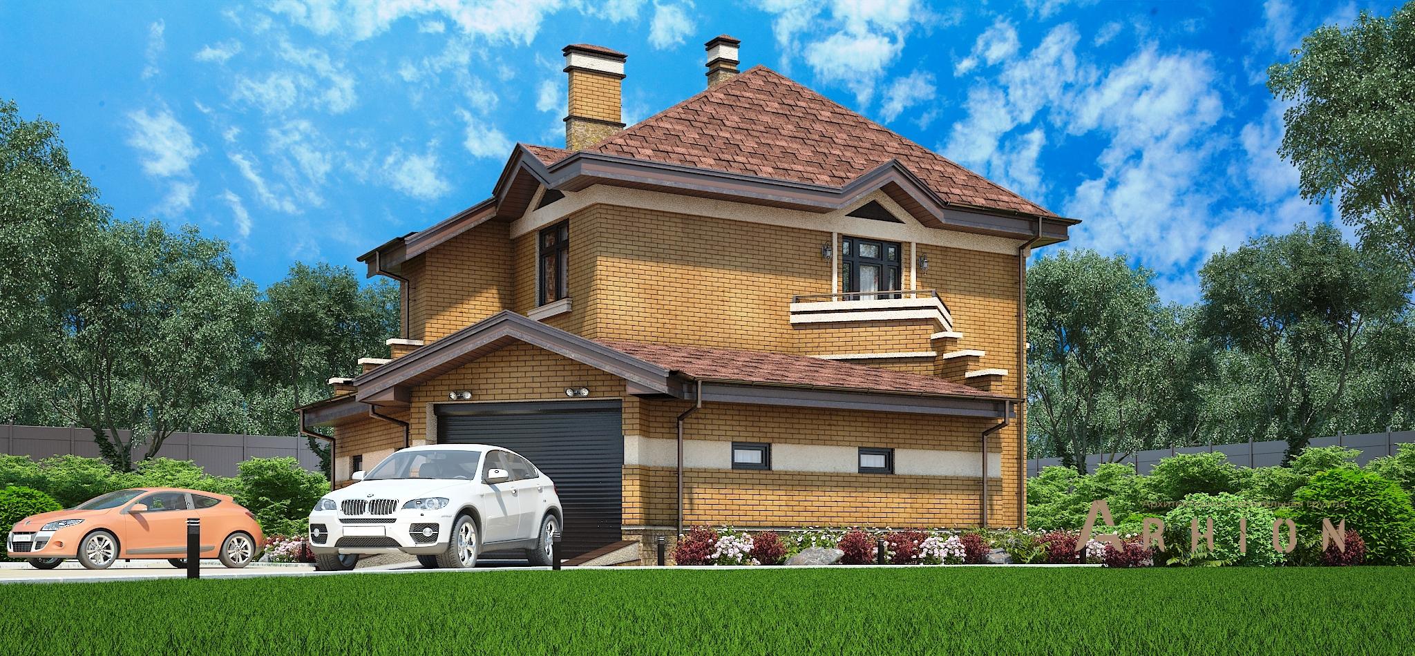 4. Проект двухэтажного дома в современном стиле с четырехскатной, M-308, площадью - 171 кв c сауной, балконом, гаражом, бассейном, эркером, вторым светом